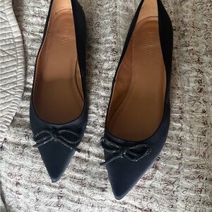 J. Crew Black Satin Flats with Bow